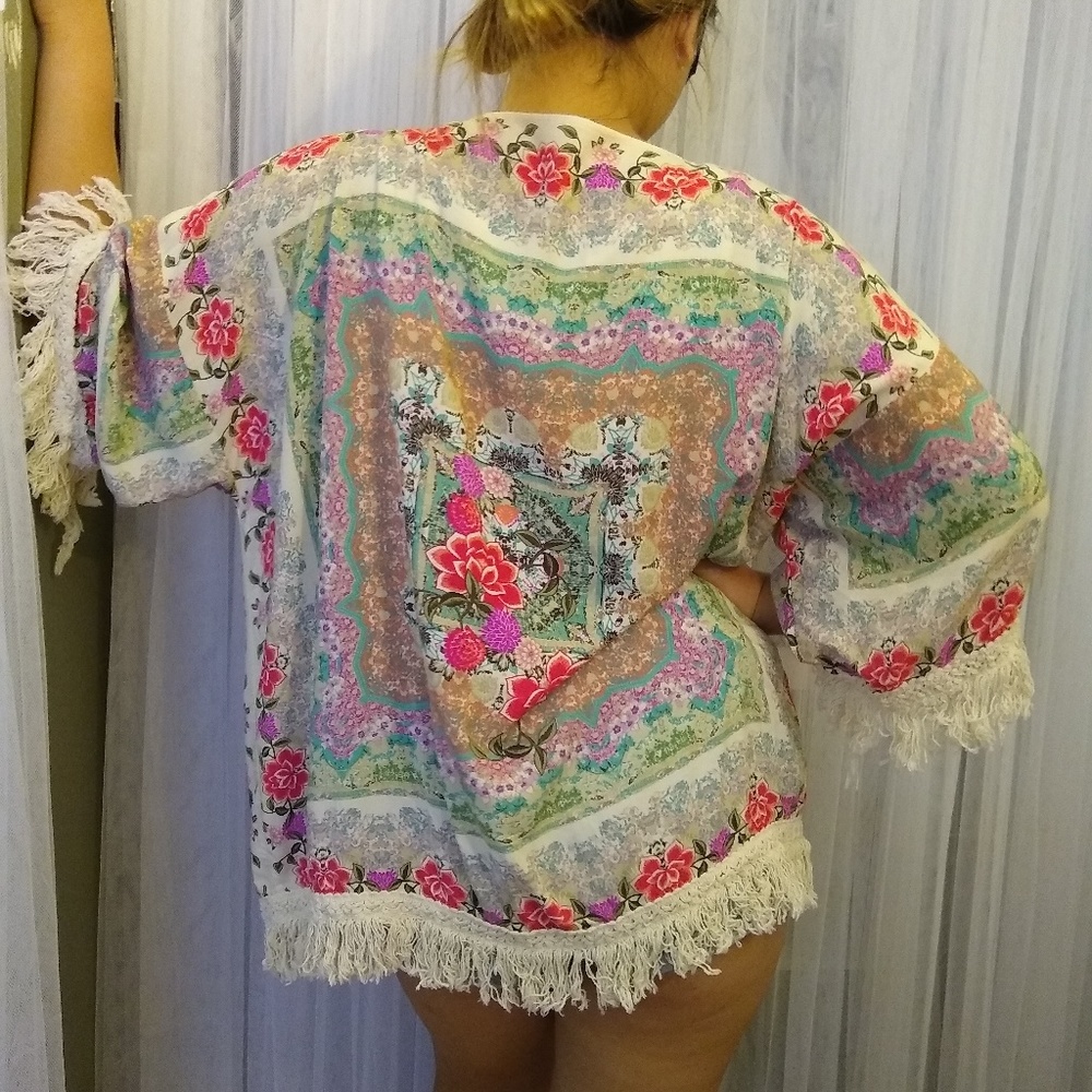 Tribal/Rose Fringe Kimono